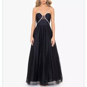 Blondie Nites Tulle Rhinestone Strap Ball Gown Black Size 15 Formal Dress